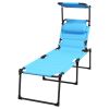 Outsunny Outdoor Lounge Chair, Adjustable Backrest Folding Chaise Lounge, Cushioned Tanning Chair w/Sunshade Roof & Pillow Headrest for Beach, Camping