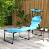 Outsunny Outdoor Lounge Chair, Adjustable Backrest Folding Chaise Lounge, Cushioned Tanning Chair w/Sunshade Roof & Pillow Headrest for Beach, Camping