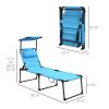 Outsunny Outdoor Lounge Chair, Adjustable Backrest Folding Chaise Lounge, Cushioned Tanning Chair w/Sunshade Roof & Pillow Headrest for Beach, Camping