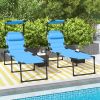 Outsunny 2 Pcs Outdoor Lounge Chair, Adjustable Backrest Folding Chaise Lounge, Cushioned Tanning Chair w/Sunshade Roof & Pillow Headrest for Beach