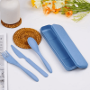 4 Pack Reusable Travel Utensils Set with Case, Wheat Straw Portable Knife Fork Spoons Tableware