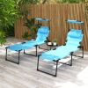 Outsunny 2 Pcs Outdoor Lounge Chair, Adjustable Backrest Folding Chaise Lounge, Cushioned Tanning Chair w/Sunshade Roof & Pillow Headrest for Beach