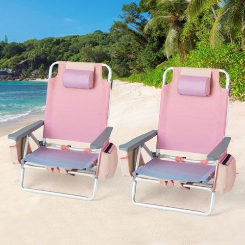 2 Pieces Folding Backpack Beach Chair with Pillow 2 Pieces Folding Backpack Beach Chair with Pillow